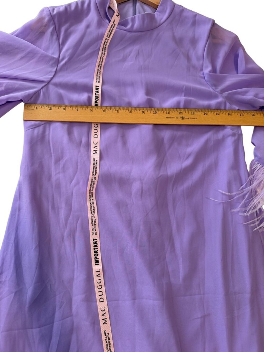 Mac Duggal Lilac Sheer Sleeves Feather Trim Cocktail Dress 11439 Dress Size 4 NW - Picture 7 of 11